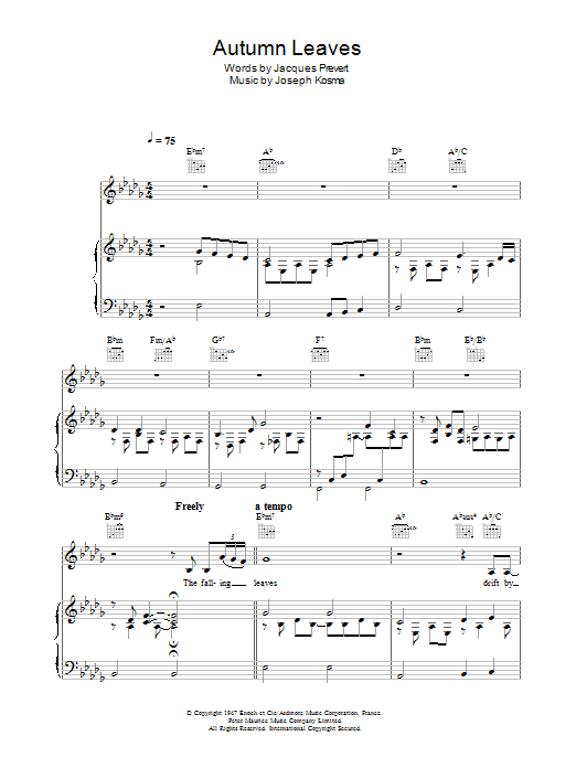 Eva Cassidy Autumn Leaves (Les Feuilles Mortes) sheet music notes and chords. Download Printable PDF.