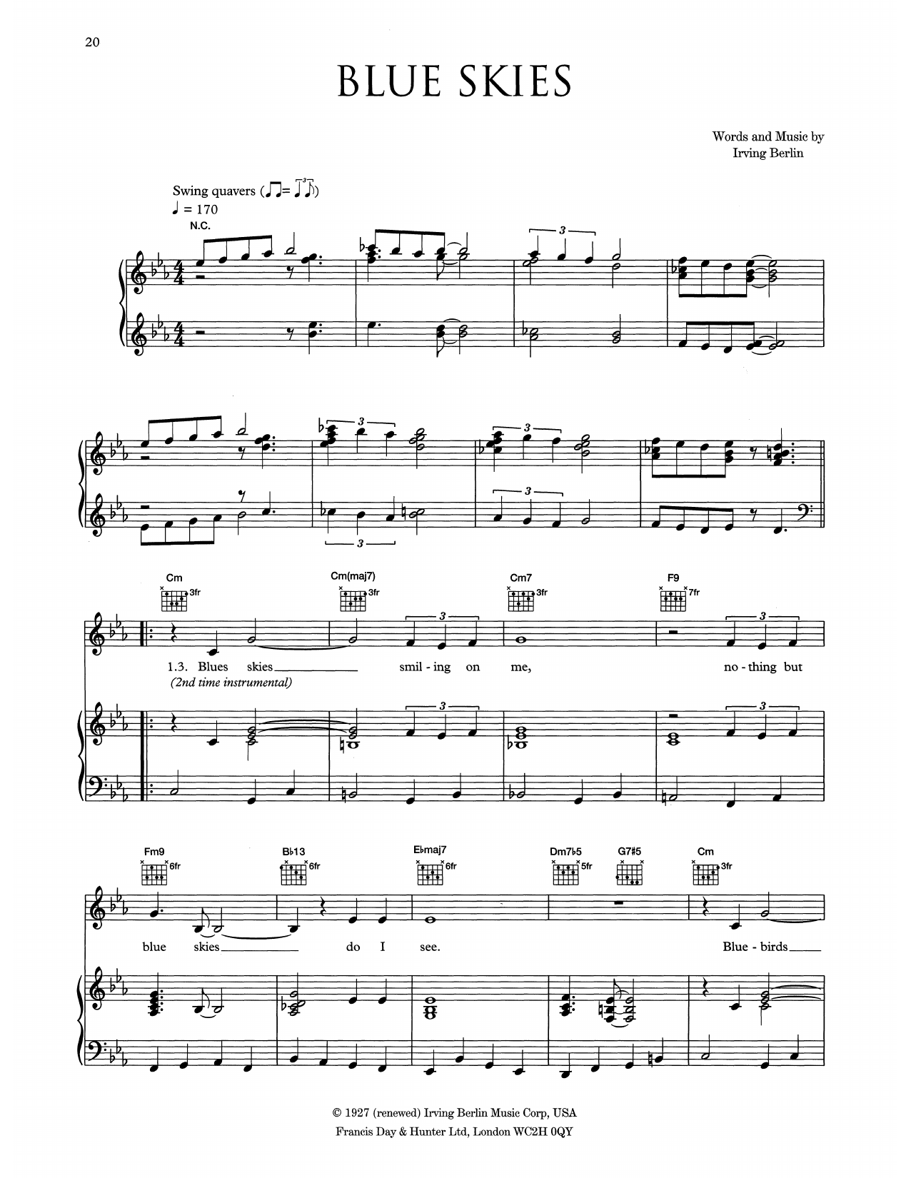 Eva Cassidy Blue Skies sheet music notes and chords. Download Printable PDF.