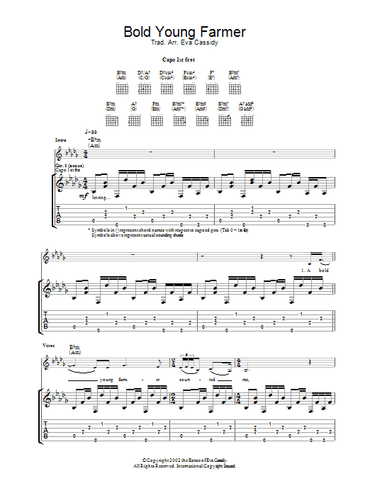 Eva Cassidy A Bold Young Farmer sheet music notes and chords arranged for Piano, Vocal & Guitar Chords