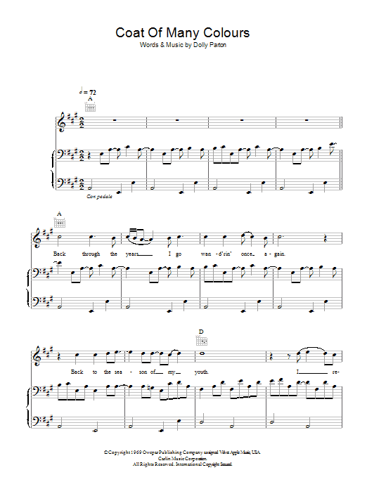 Learn to play Eva Cassidy Coat Of Many Colours sheet music for Piano, Vocal & Guitar Chords in minutes. Price: 7.8900$ Eva Cassidy Coat Of Many Colours sheet music notes and chords arranged for Piano, Vocal & Guitar Chords