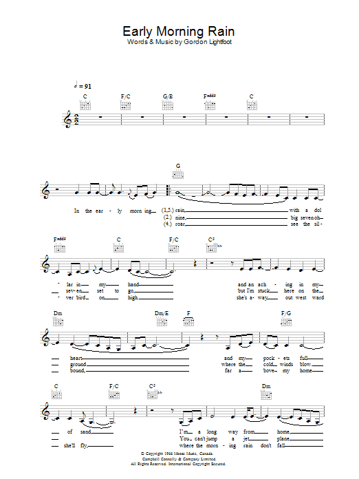 Eva Cassidy Early Morning Rain sheet music notes and chords arranged for Piano, Vocal & Guitar Chords