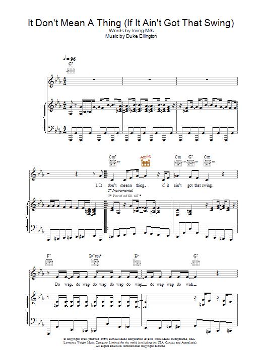 Learn to play Eva Cassidy It Don't Mean A Thing (If It Ain't Got That Swing) sheet music for Piano Chords/Lyrics in minutes. Price: 4.4900$ Eva Cassidy It Don't Mean A Thing (If It Ain't Got That Swing) sheet music notes and chords arranged for Piano Chords/Lyrics