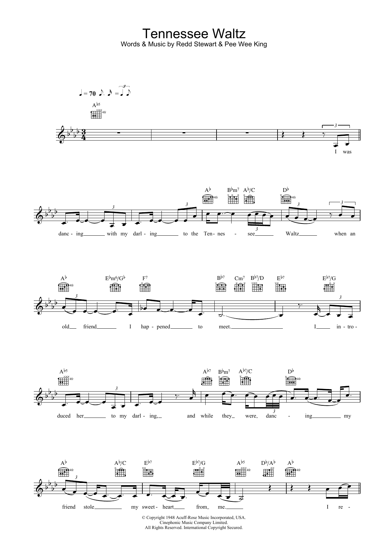 Eva Cassidy Tennessee Waltz sheet music notes and chords. Download Printable PDF.