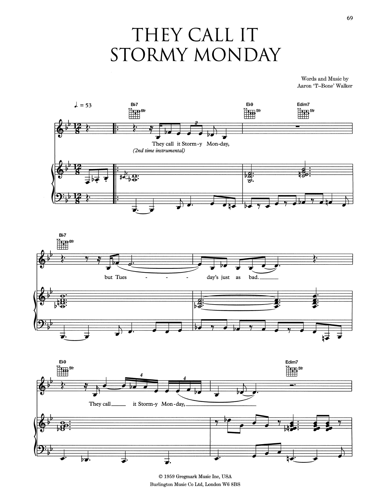 Eva Cassidy (They Call It) Stormy Monday (Stormy Monday Blues) sheet music notes and chords. Download Printable PDF.