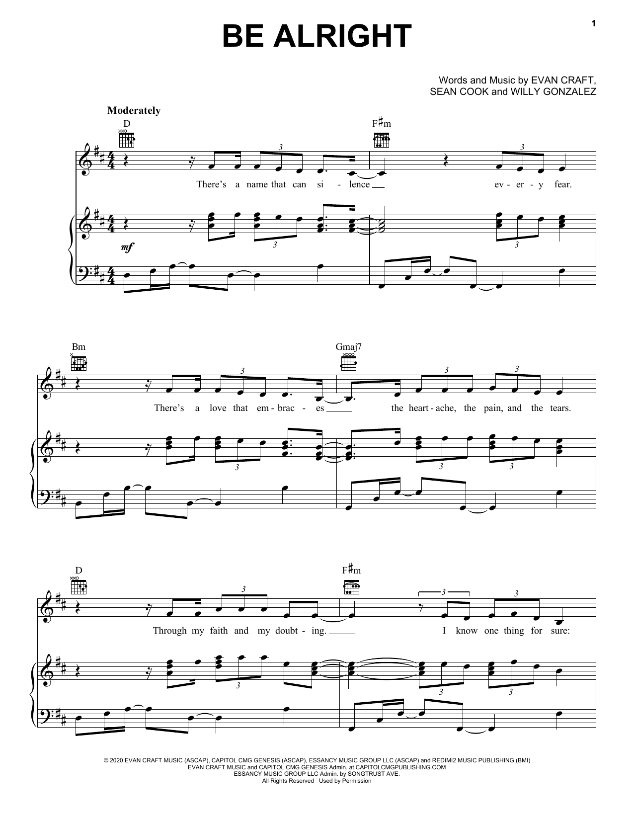 Evan Craft, Danny Gokey & Redimi2 Be Alright sheet music notes and chords. Download Printable PDF.