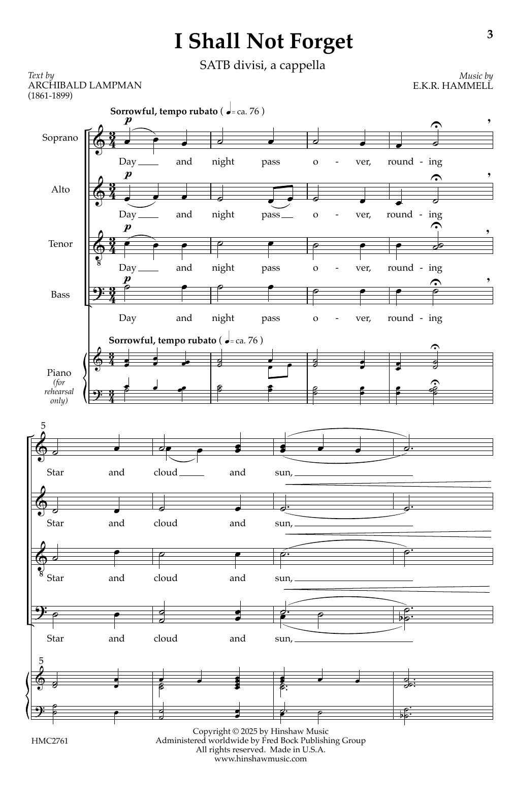 Evan Hammell I Shall Not Forget sheet music notes and chords arranged for SATB Choir