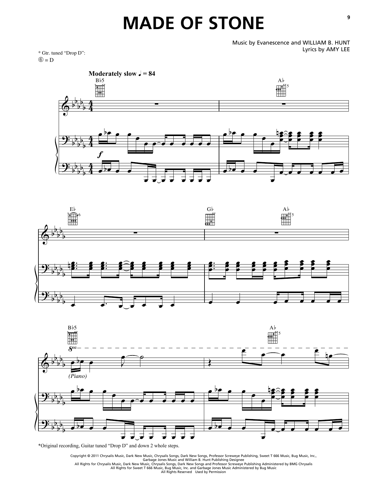 Learn to play Evanescence Made Of Stone sheet music for Piano, Vocal & Guitar Chords (Right-Hand Melody) in minutes. Price: 7.8900$ Evanescence Made Of Stone sheet music notes and chords arranged for Piano, Vocal & Guitar Chords (Right-Hand Melody)