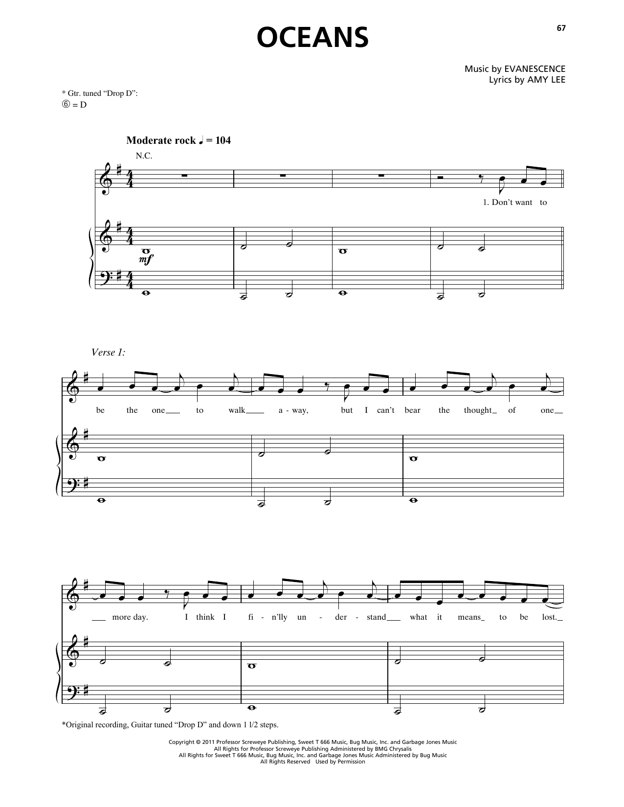 Learn to play Evanescence Oceans sheet music for Piano, Vocal & Guitar Chords (Right-Hand Melody) in minutes. Price: 7.8900$ Evanescence Oceans sheet music notes and chords arranged for Piano, Vocal & Guitar Chords (Right-Hand Melody)