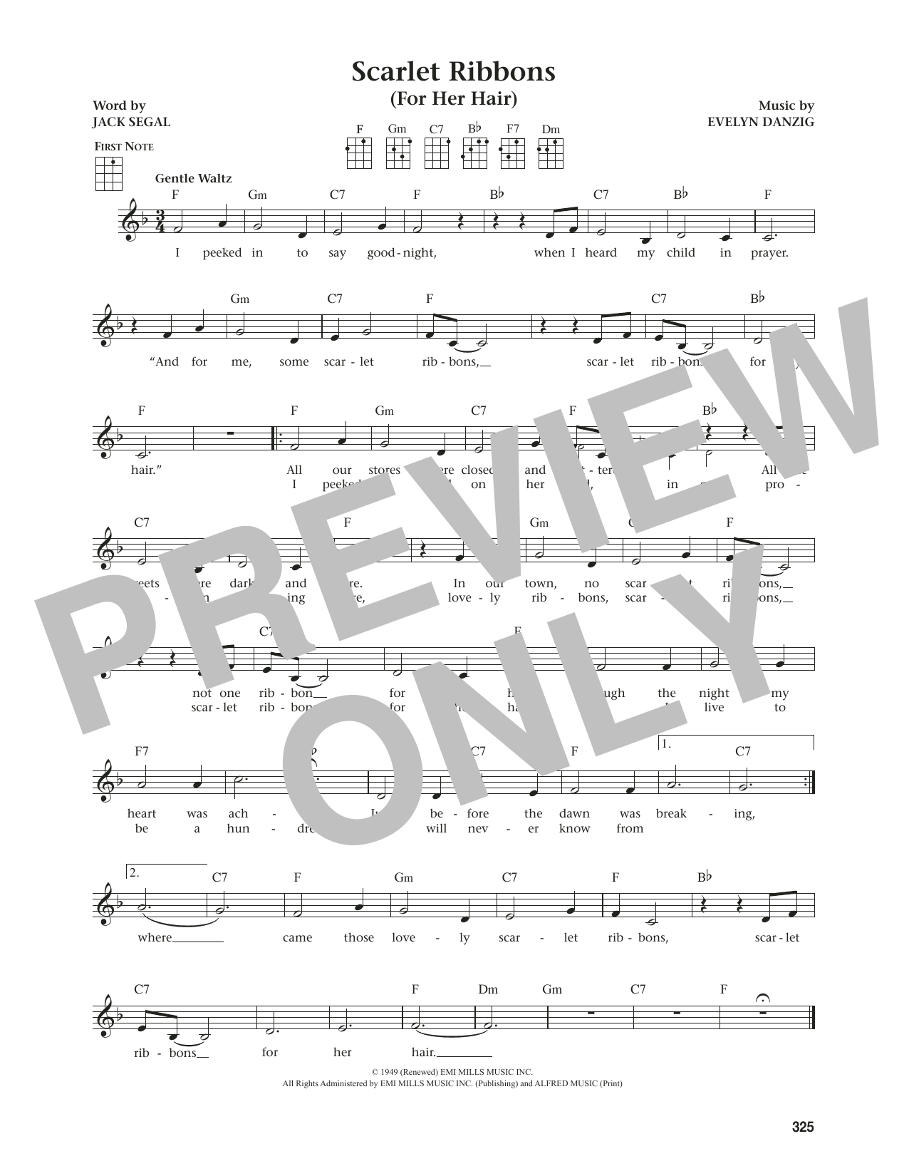 Evelyn Danzig Scarlet Ribbons (For Her Hair) (from The Daily Ukulele) (arr. Jim Beloff) sheet music notes and chords. Download Printable PDF.