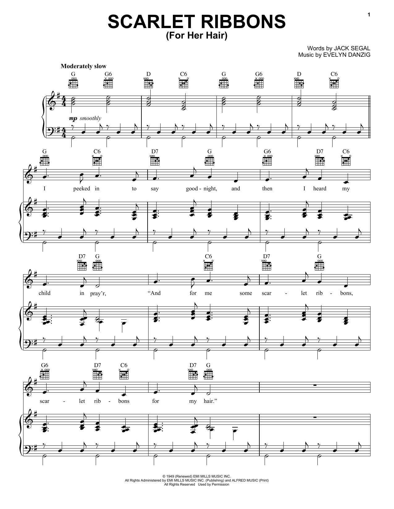 Evelyn Danzig Scarlet Ribbons (For Her Hair) sheet music notes and chords. Download Printable PDF.