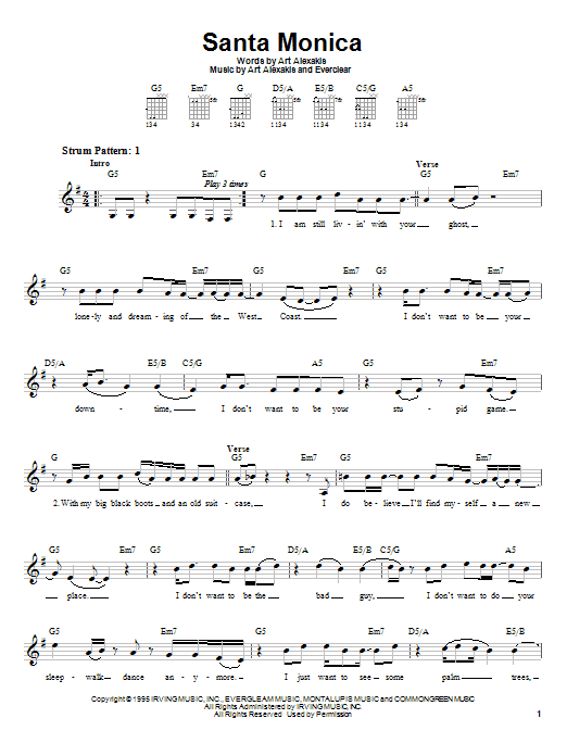 Everclear Santa Monica sheet music notes and chords. Download Printable PDF.