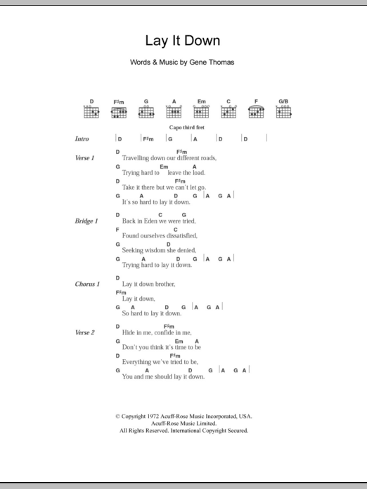 The Everly Brothers Lay It Down sheet music notes and chords. Download Printable PDF.