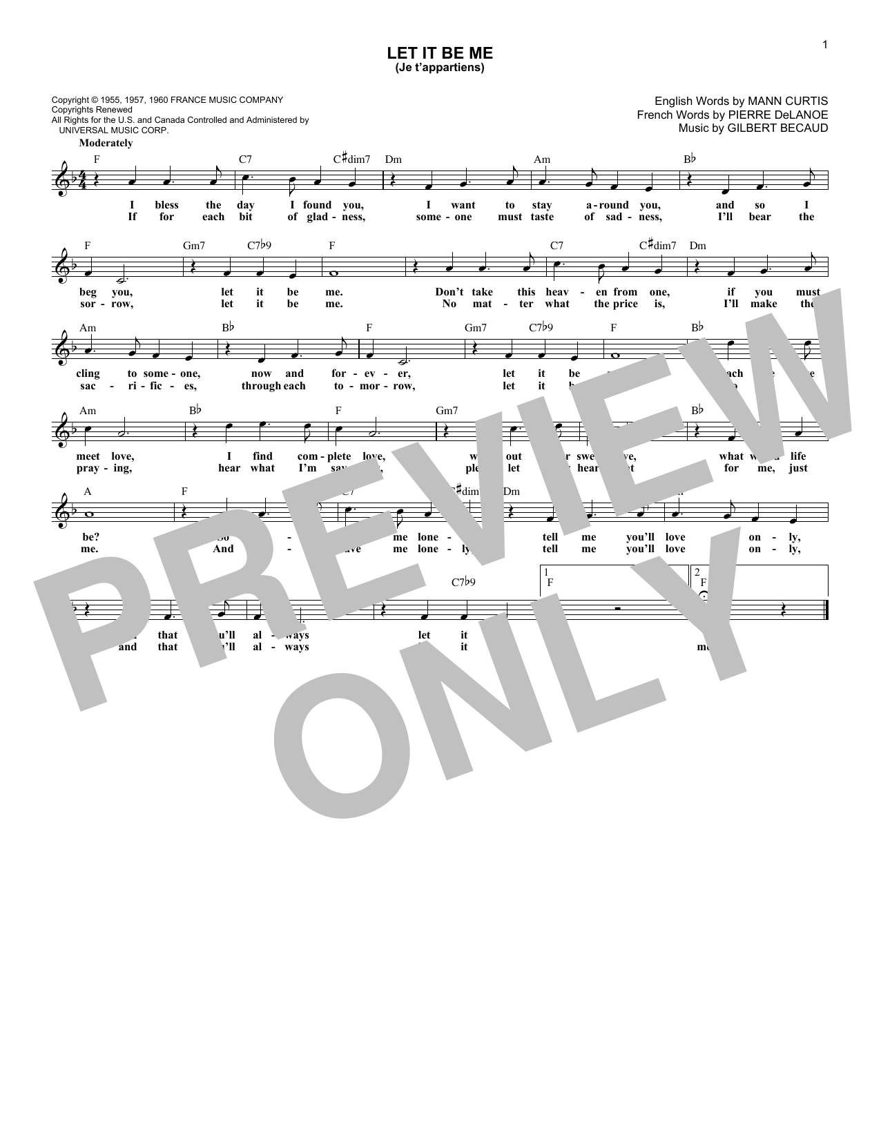 Everly Brothers Let It Be Me (Je T'appartiens) sheet music notes and chords arranged for Tenor Sax Solo