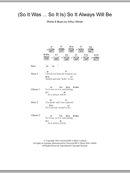 The Everly Brothers (So It Was…So It Is) So It Always Will Be sheet music notes and chords. Download Printable PDF.