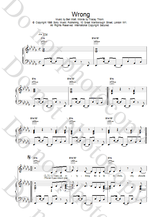 Everything But The Girl Wrong sheet music notes and chords. Download Printable PDF.