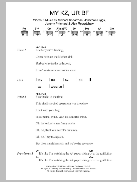 Everything Everything MY KZ, UR BF sheet music notes and chords arranged for Piano, Vocal & Guitar Chords