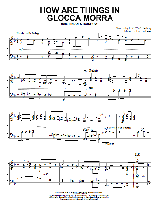 Learn to play E.Y. Harburg How Are Things In Glocca Morra sheet music for Piano Solo in minutes. Price: 7.8900$ E.Y. Harburg How Are Things In Glocca Morra sheet music notes and chords arranged for Piano Solo