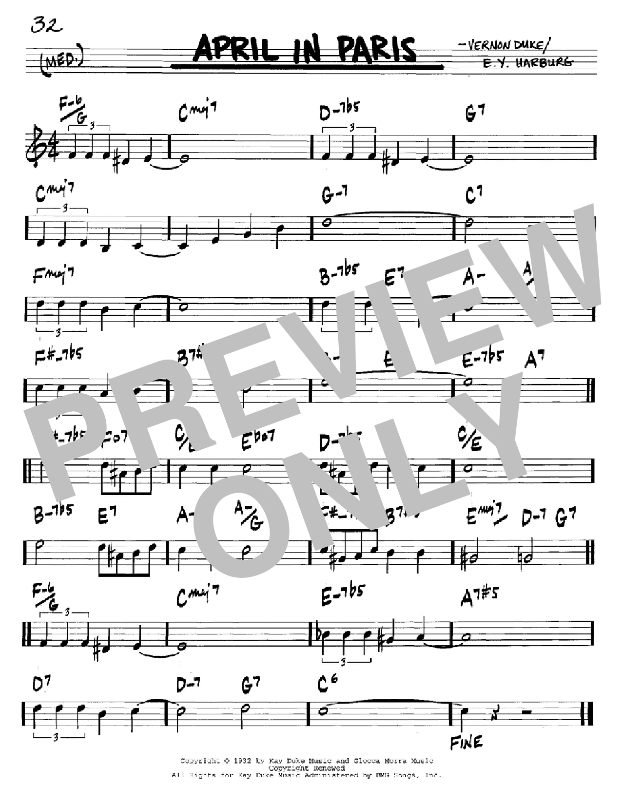 E.Y. Harburg April In Paris sheet music notes and chords. Download Printable PDF.