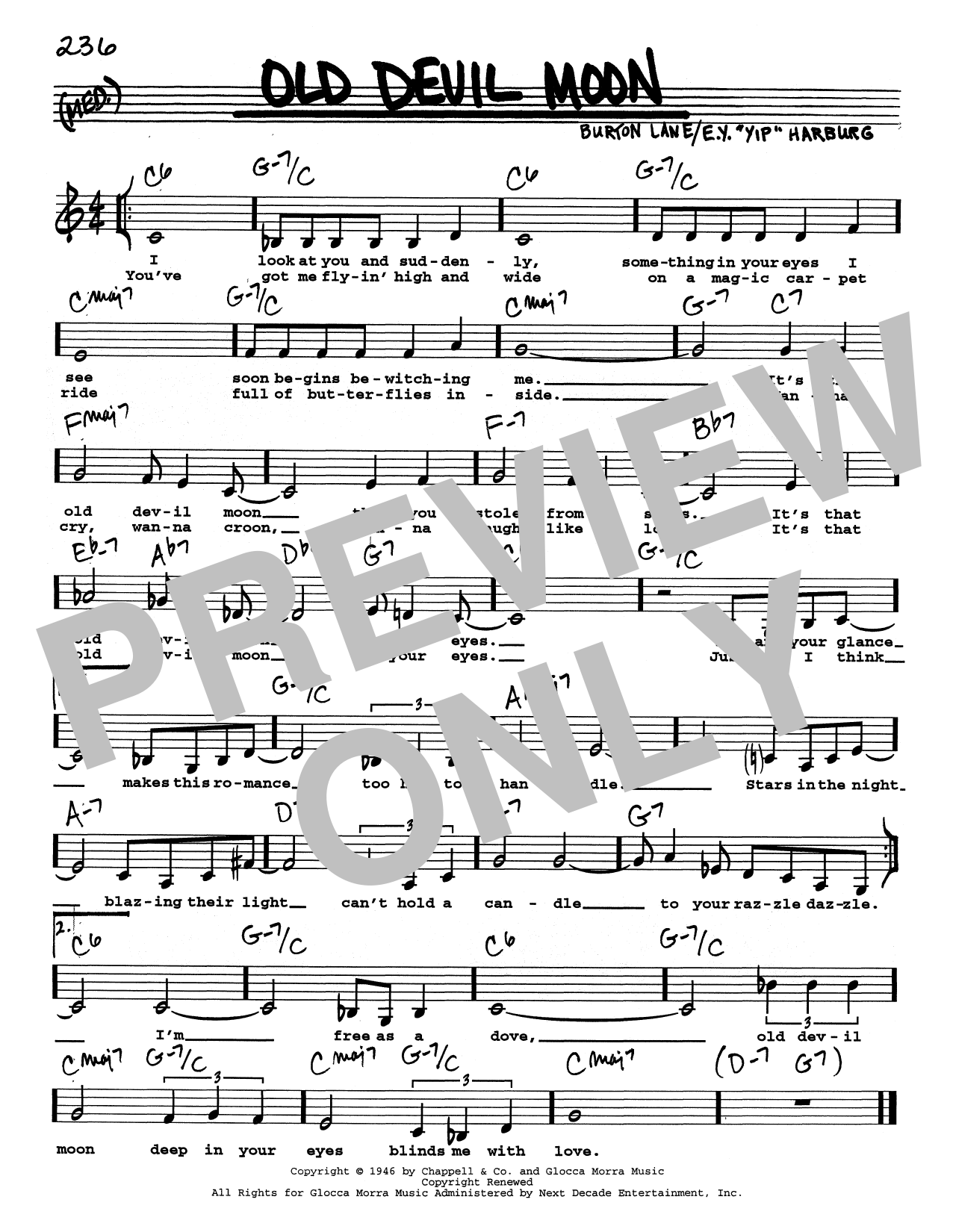 E.Y. Harburg Old Devil Moon (Low Voice) sheet music notes and chords. Download Printable PDF.