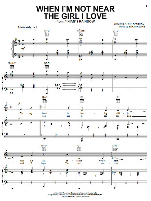 E.Y. Harburg When I'm Not Near The Girl I Love sheet music notes and chords. Download Printable PDF.