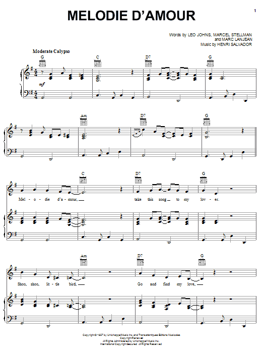 Learn to play Eydie Gorme Melodie D'Amour sheet music for Piano, Vocal & Guitar Chords (Right-Hand Melody) in minutes. Price: 7.8900$ Eydie Gorme Melodie D'Amour sheet music notes and chords arranged for Piano, Vocal & Guitar Chords (Right-Hand Melody)