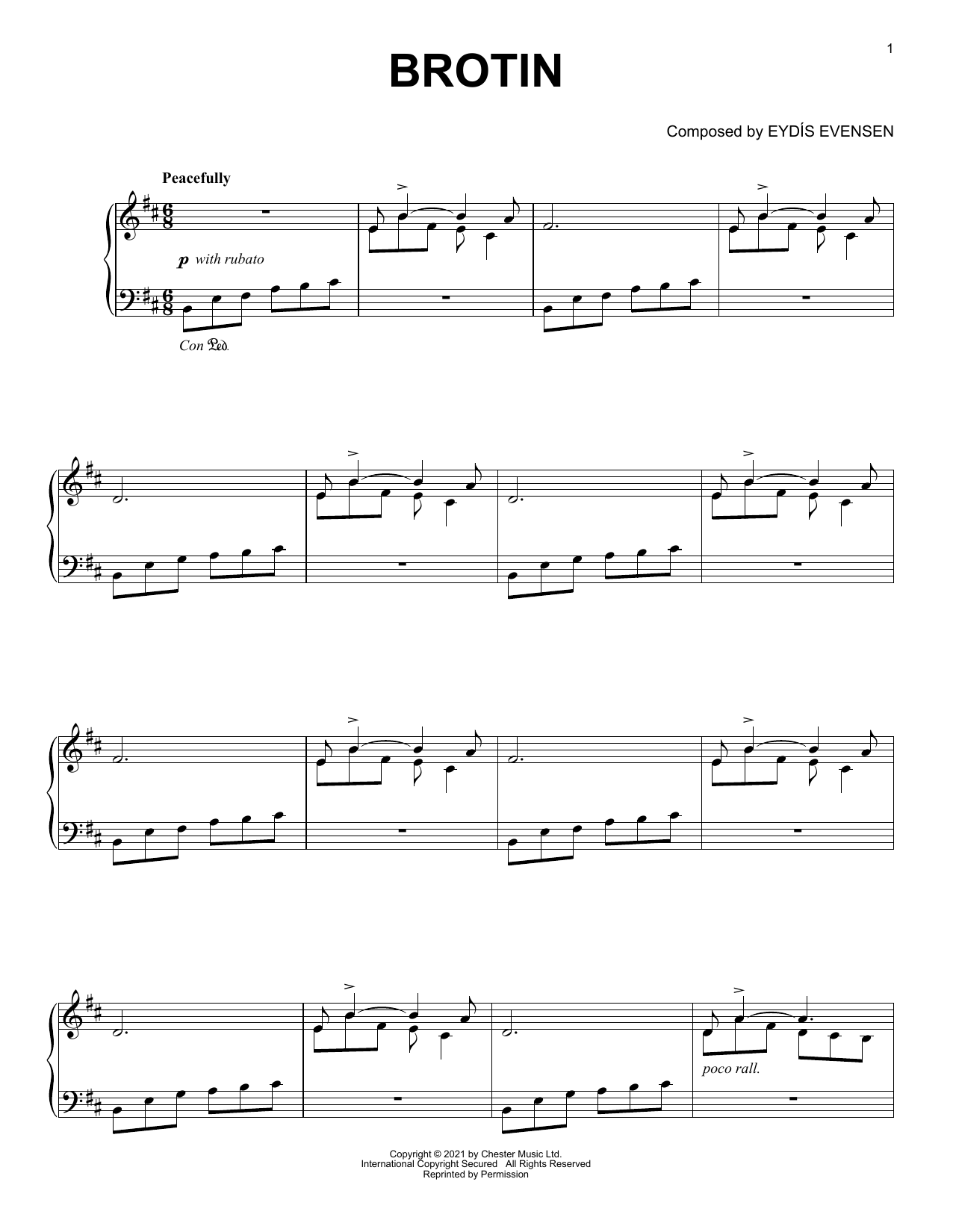 Learn to play Eydís Evensen Brotin sheet music for Piano Solo in minutes. Price: 7.8900$ Eydís Evensen Brotin sheet music notes and chords arranged for Piano Solo
