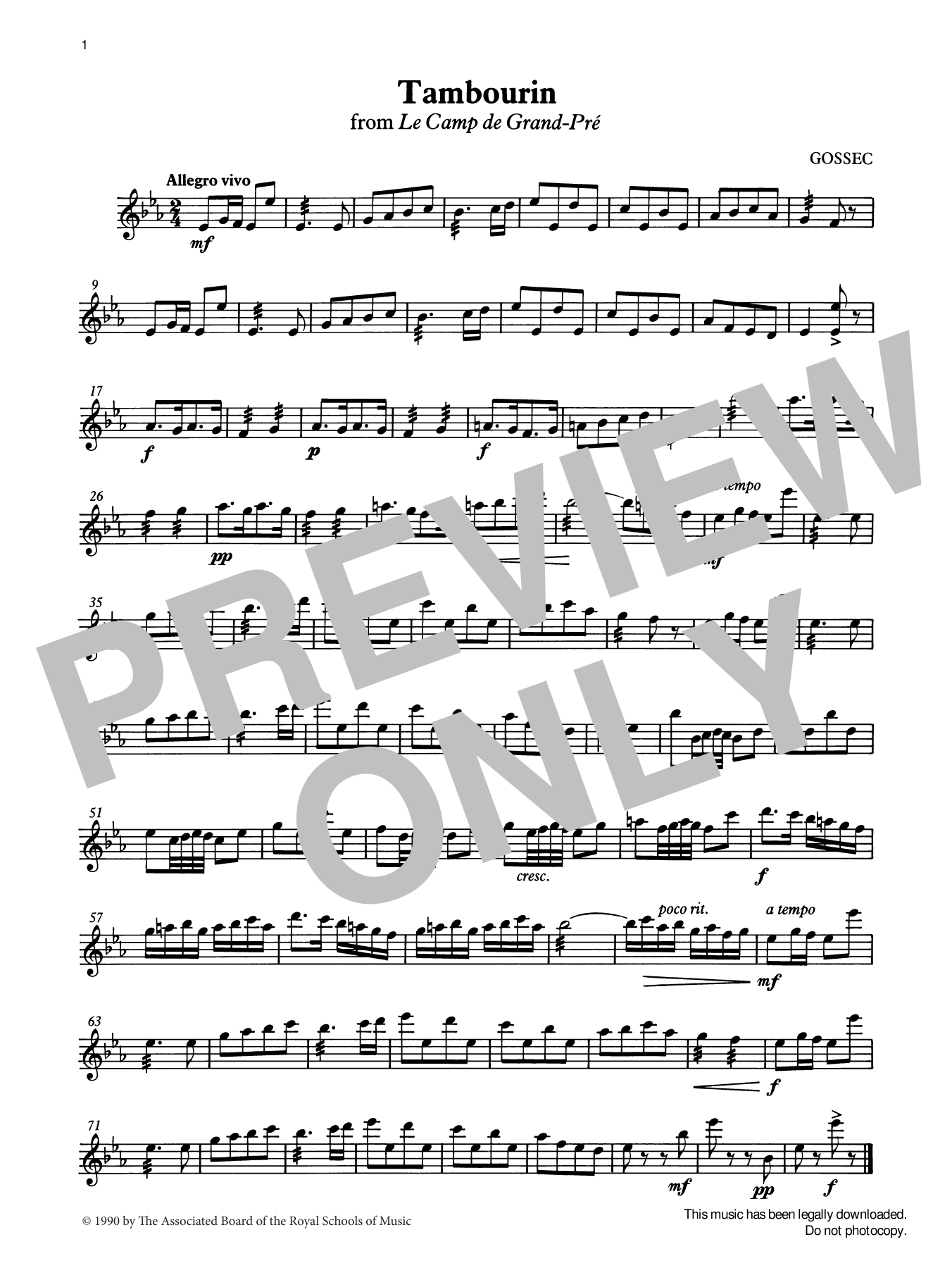 F. J. Gossec Tambourin from Graded Music for Tuned Percussion, Book III sheet music notes and chords. Download Printable PDF.