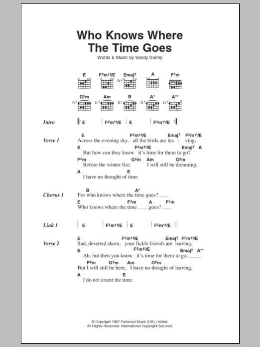 Fairport Convention Who Knows Where The Time Goes sheet music notes and chords. Download Printable PDF.