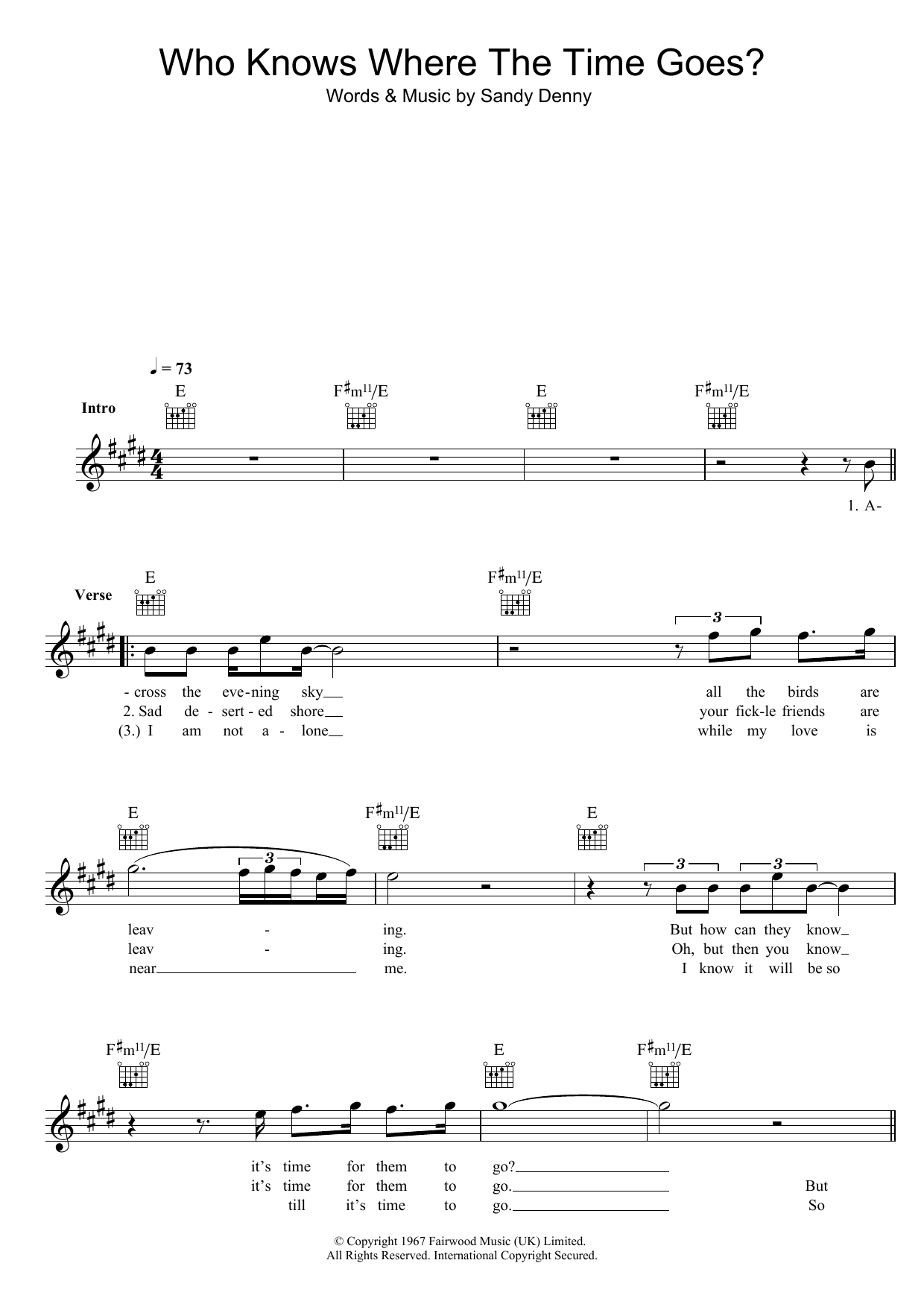 Fairport Convention Who Knows Where The Time Goes? sheet music notes and chords. Download Printable PDF.