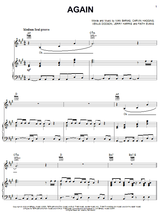 Faith Evans Again sheet music notes and chords arranged for Piano, Vocal & Guitar Chords