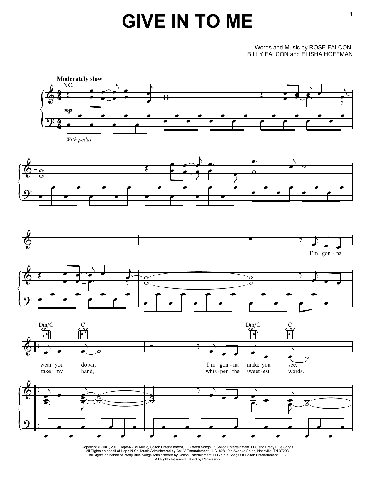 Faith Hill Give In To Me (from Country Strong) sheet music notes and chords. Download Printable PDF.