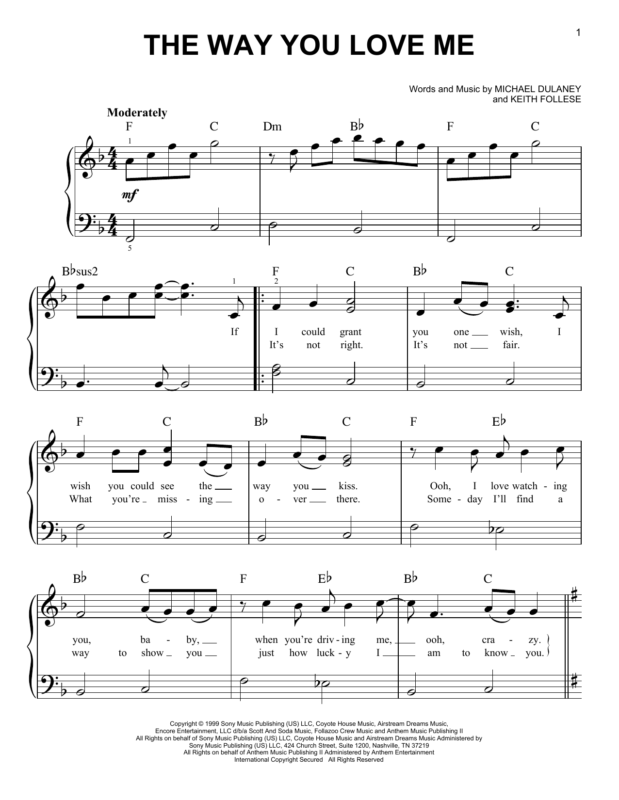 Faith Hill The Way You Love Me sheet music notes and chords. Download Printable PDF.