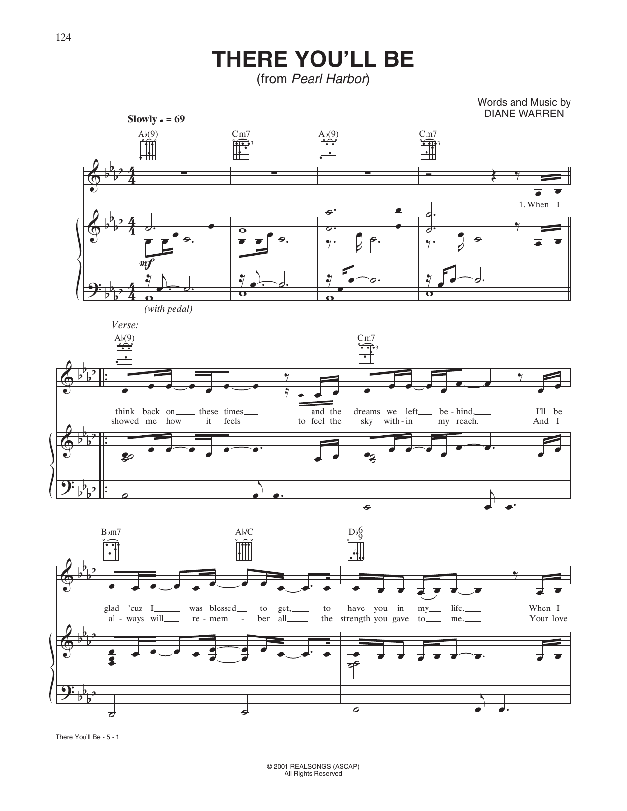 Faith Hill There You'll Be (from Pearl Harbor) sheet music notes and chords. Download Printable PDF.