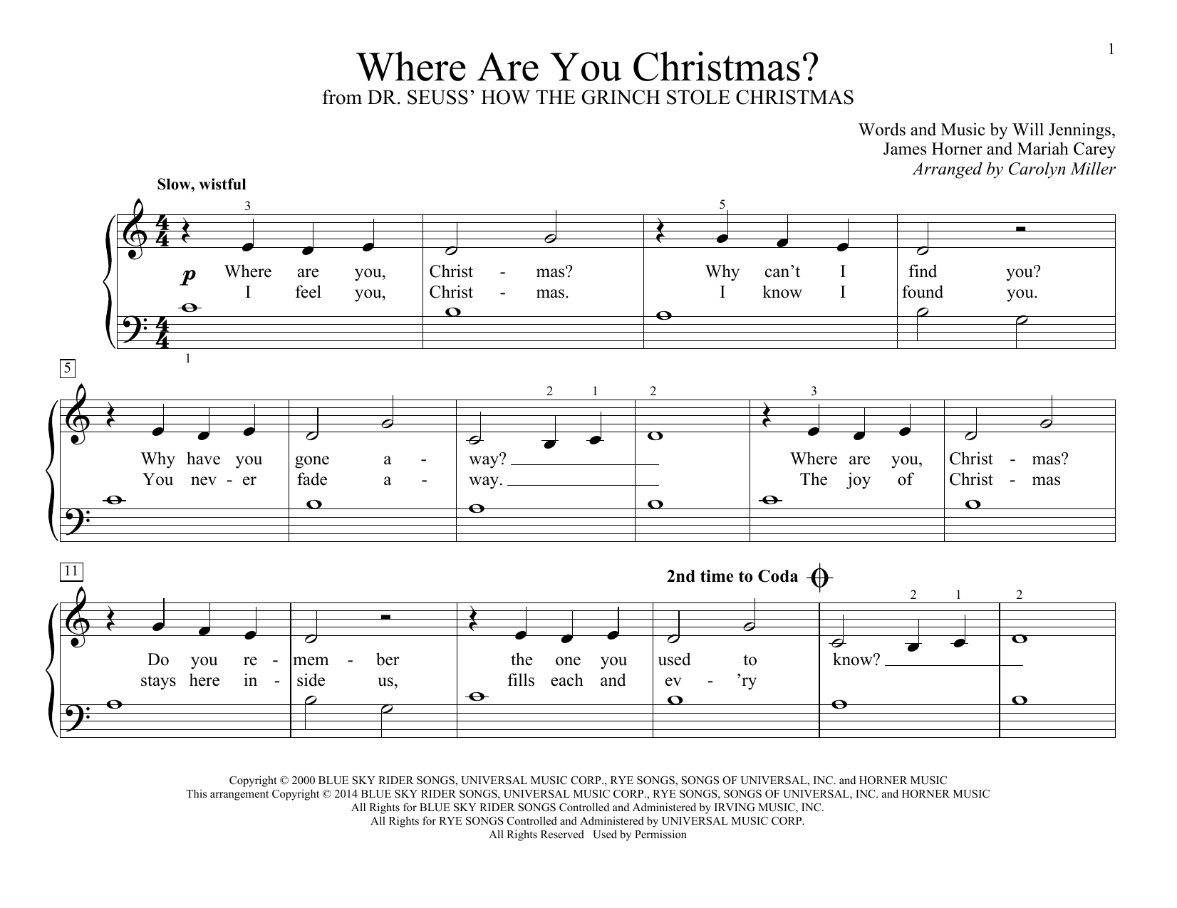 Faith Hill Where Are You Christmas? (arr. Carolyn Miller) (from How The Grinch Stole Christmas) sheet music notes and chords. Download Printable PDF.