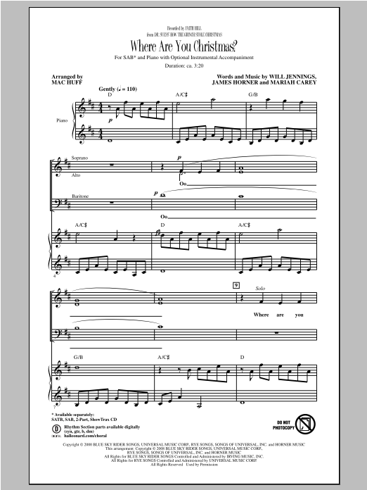 Faith Hill Where Are You Christmas? (arr. Mac Huff) (from How The Grinch Stole Christmas) sheet music notes and chords. Download Printable PDF.