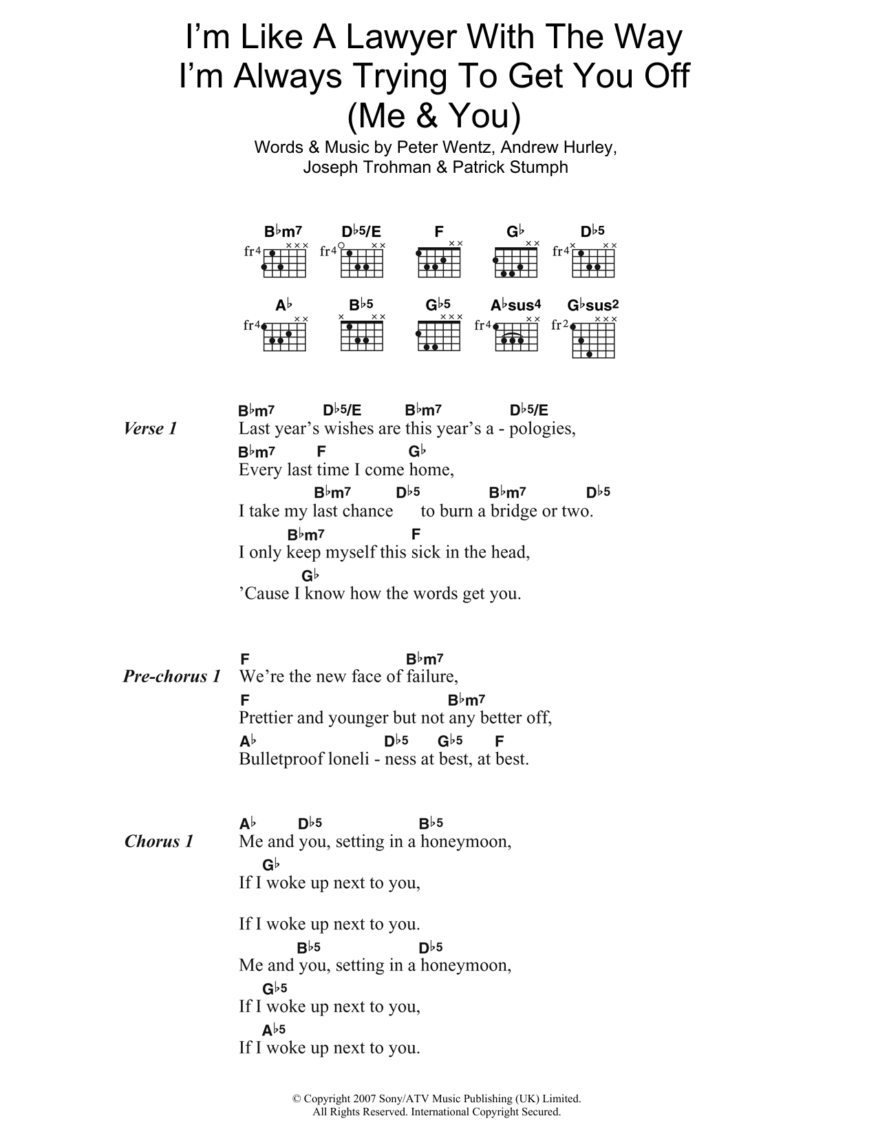 Fall Out Boy I'm Like A Lawyer With The Way I'm Always Trying To Get You Off (Me and You) sheet music notes and chords. Download Printable PDF.