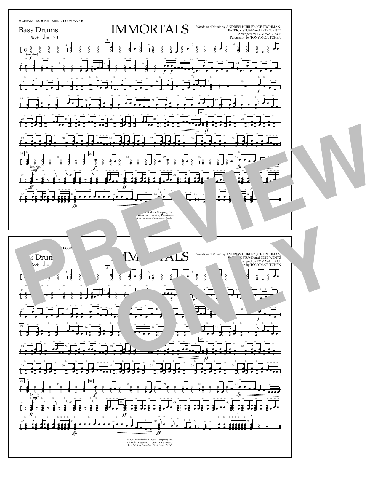 Fall Out Boy Immortals (from Big Hero 6) (arr. Tom Wallace) - Bass Drums sheet music notes and chords. Download Printable PDF.