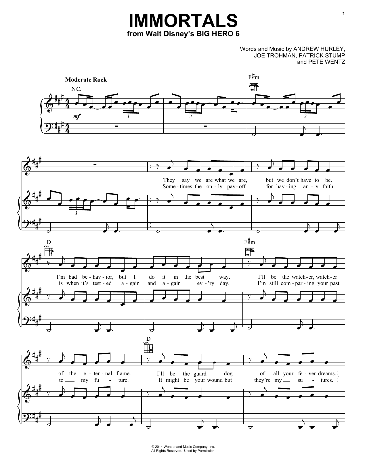 Fall Out Boy Immortals sheet music notes and chords. Download Printable PDF.