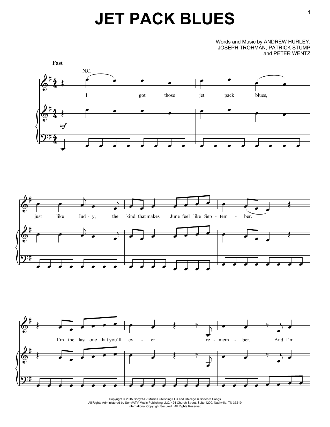 Fall Out Boy Jet Pack Blues sheet music notes and chords. Download Printable PDF.