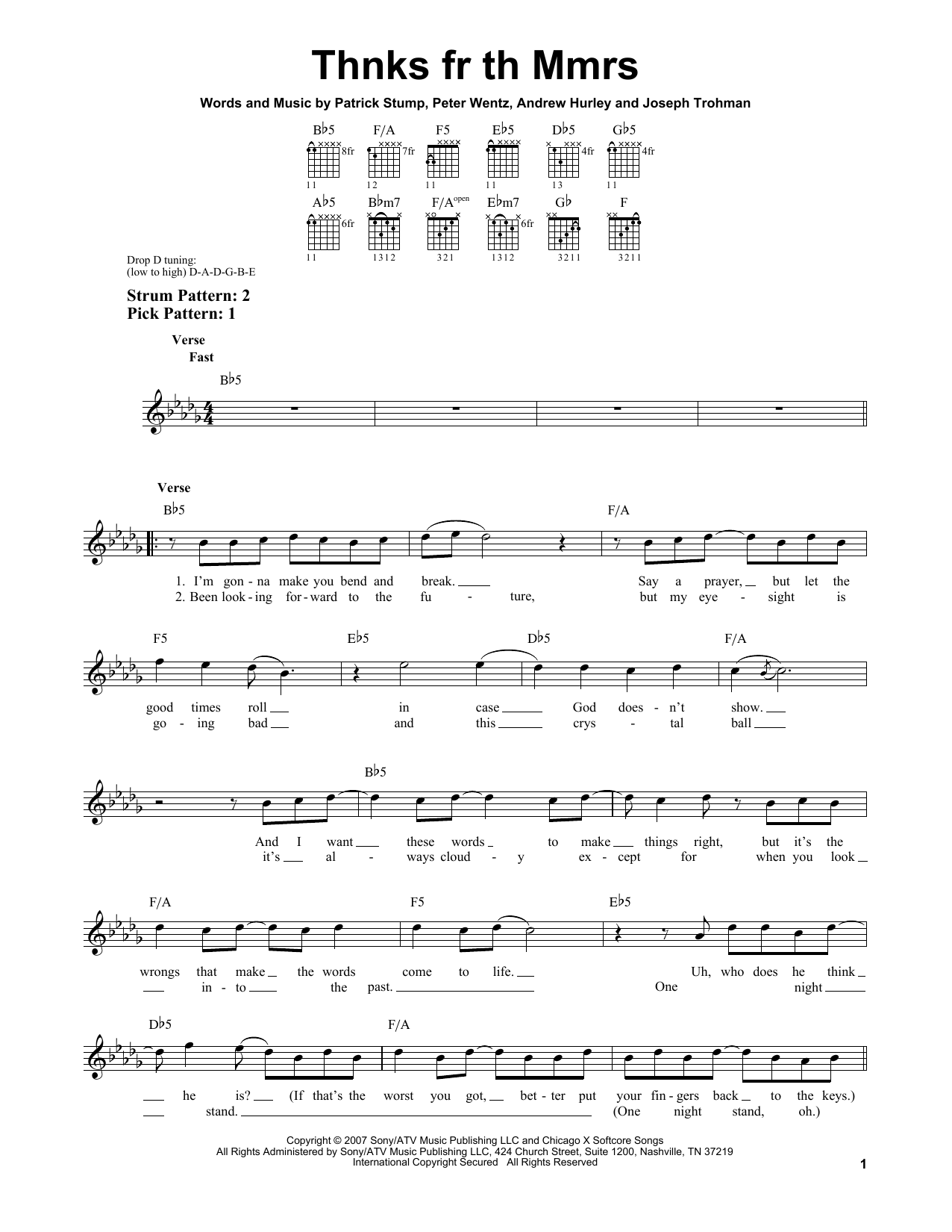 Fall Out Boy Thnks Fr Th Mmrs sheet music notes and chords. Download Printable PDF.