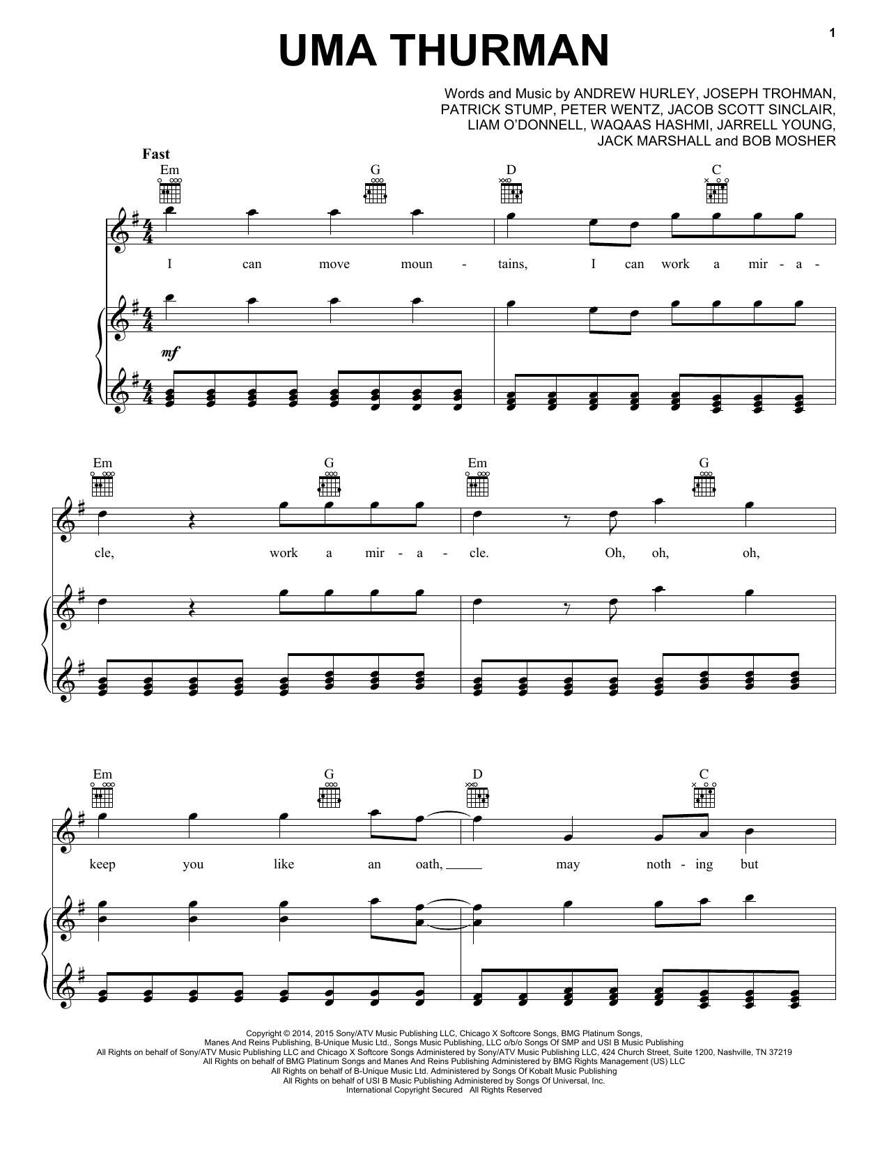 Fall Out Boy Uma Thurman sheet music notes and chords. Download Printable PDF.