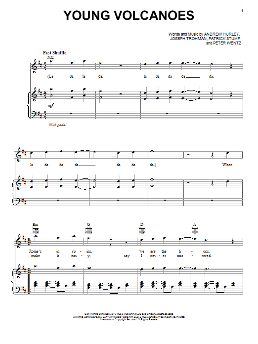 Fall Out Boy Young Volcanoes sheet music notes and chords. Download Printable PDF.