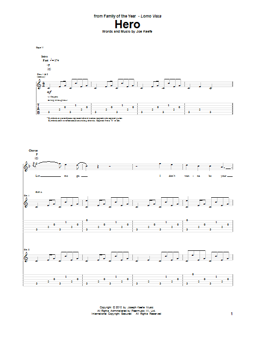 Family Of The Year Hero sheet music notes and chords. Download Printable PDF.