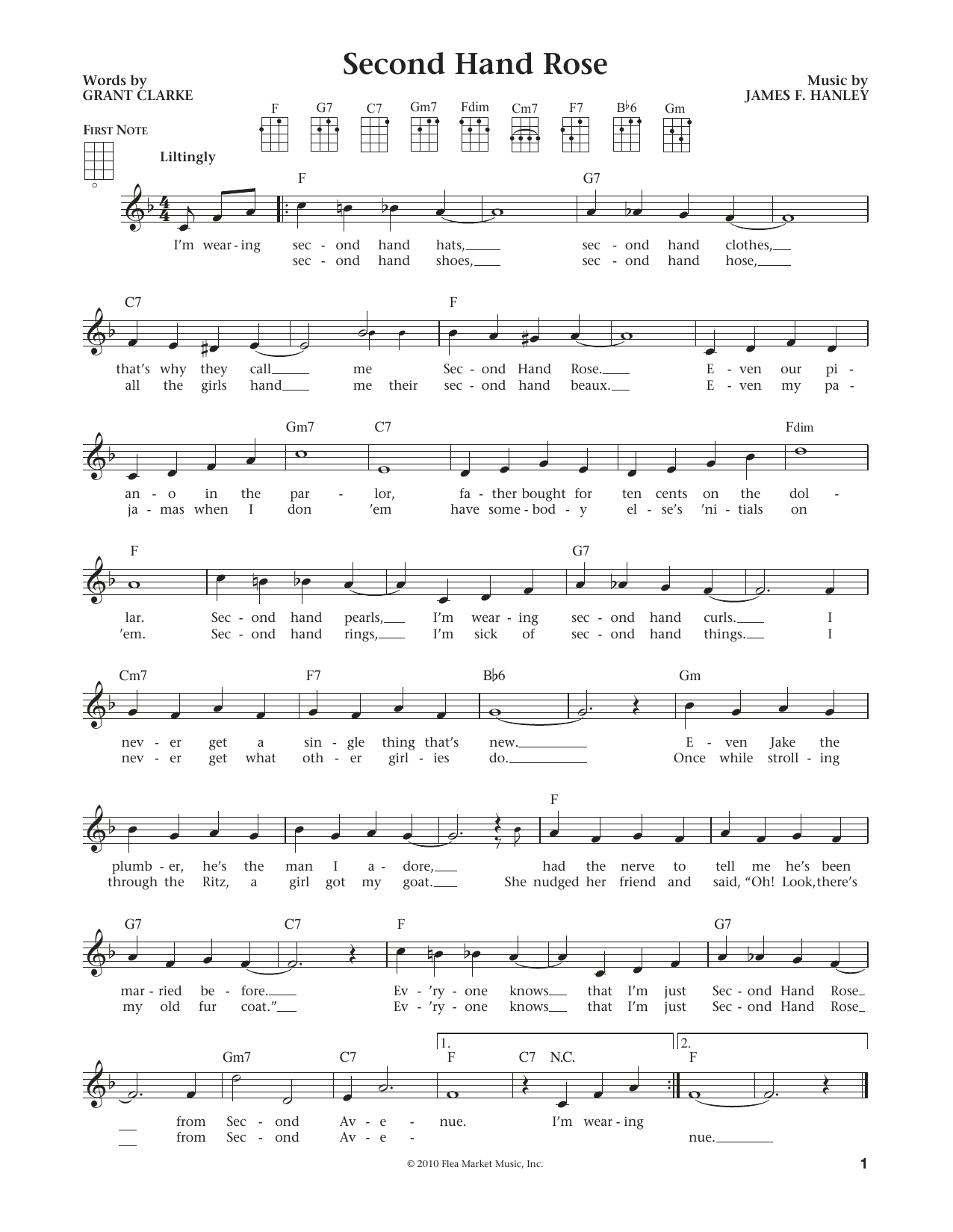 Learn to play Fannie Brice Second Hand Rose (from The Daily Ukulele) (arr. Liz and Jim Beloff) sheet music for Ukulele in minutes. Price: 5.9900$ Fannie Brice Second Hand Rose (from The Daily Ukulele) (arr. Liz and Jim Beloff) sheet music notes and chords arranged for Ukulele