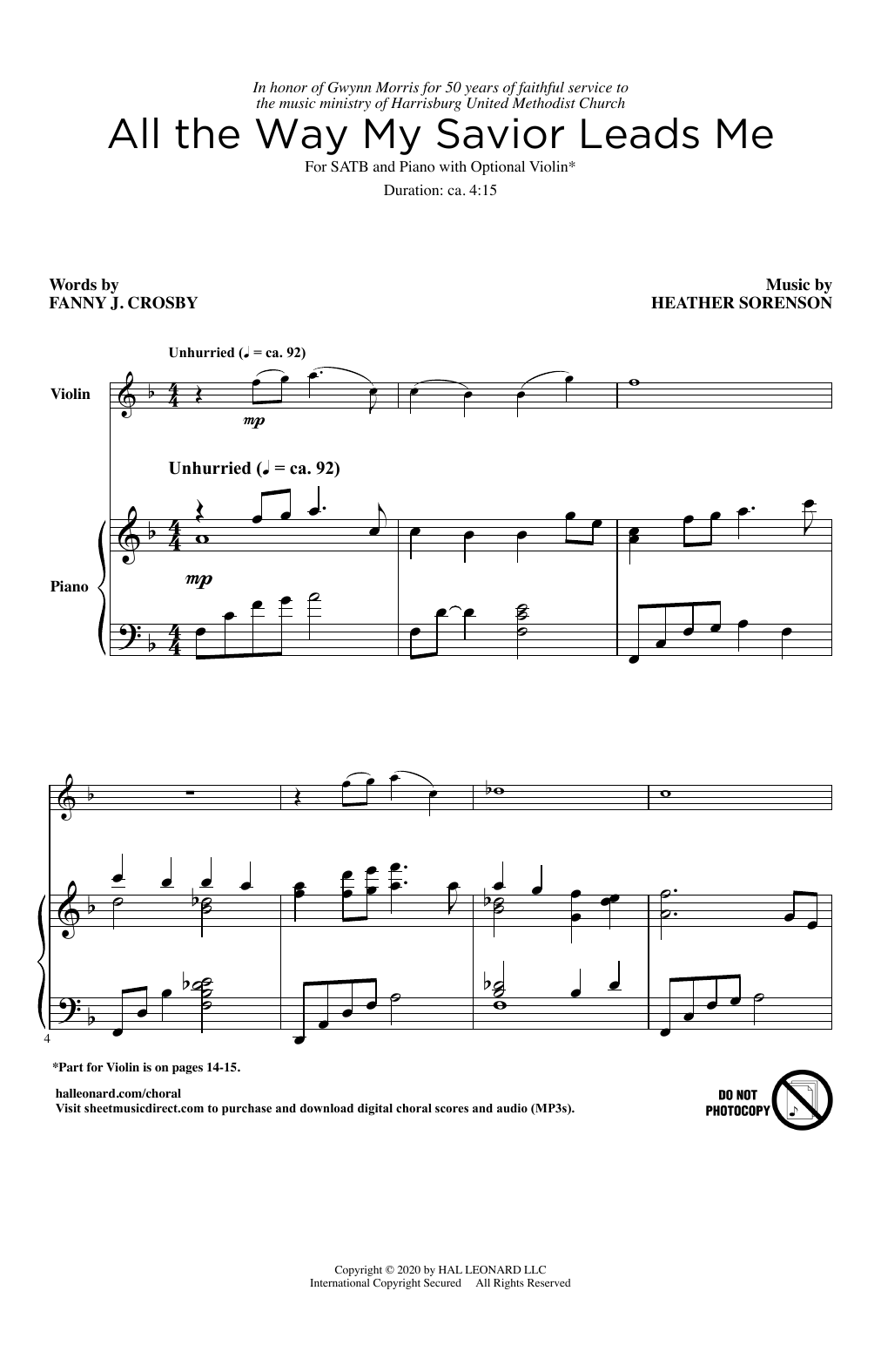 Learn to play Fanny J. Crosby and Heather Sorenson All The Way My Savior Leads Me sheet music for SATB Choir in minutes. Price: 3.9900$ Fanny J. Crosby and Heather Sorenson All The Way My Savior Leads Me sheet music notes and chords arranged for SATB Choir