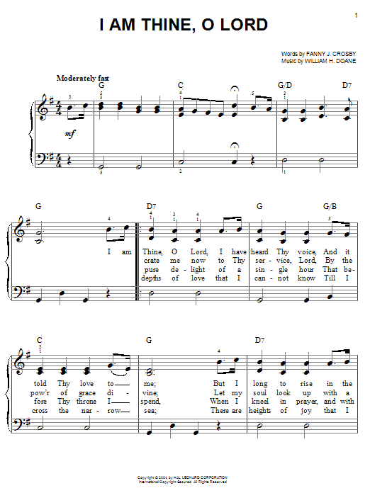 Fanny J. Crosby I Am Thine, O Lord sheet music notes and chords. Download Printable PDF.