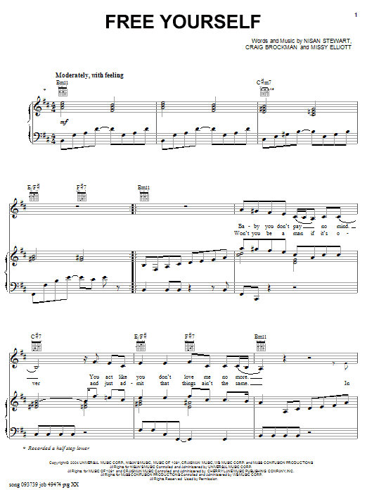 Fantasia Free Yourself sheet music notes and chords arranged for Piano, Vocal & Guitar Chords (Right-Hand Melody)