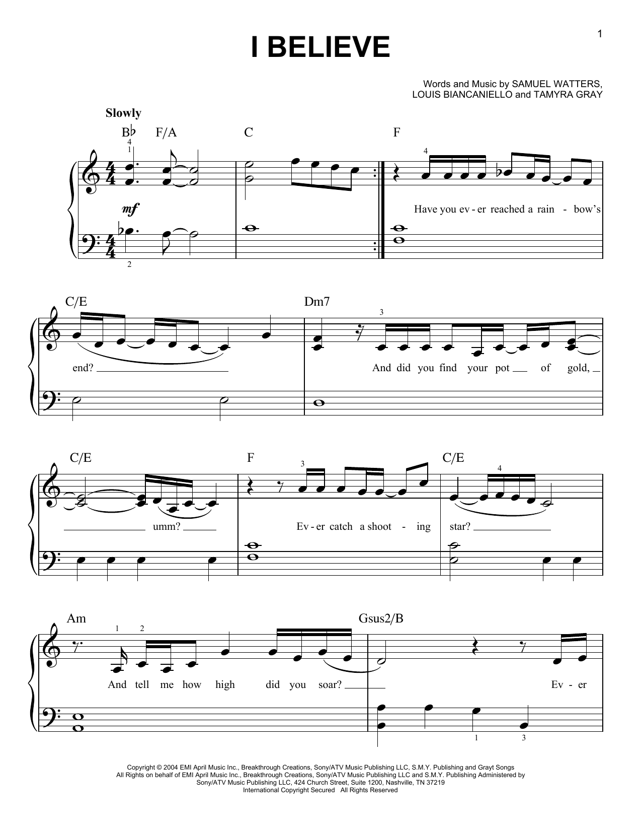 Fantasia I Believe sheet music notes and chords. Download Printable PDF.