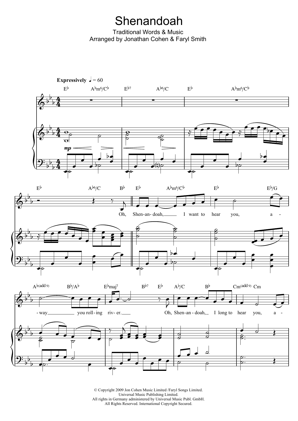 Faryl Smith Shenandoah sheet music notes and chords. Download Printable PDF.