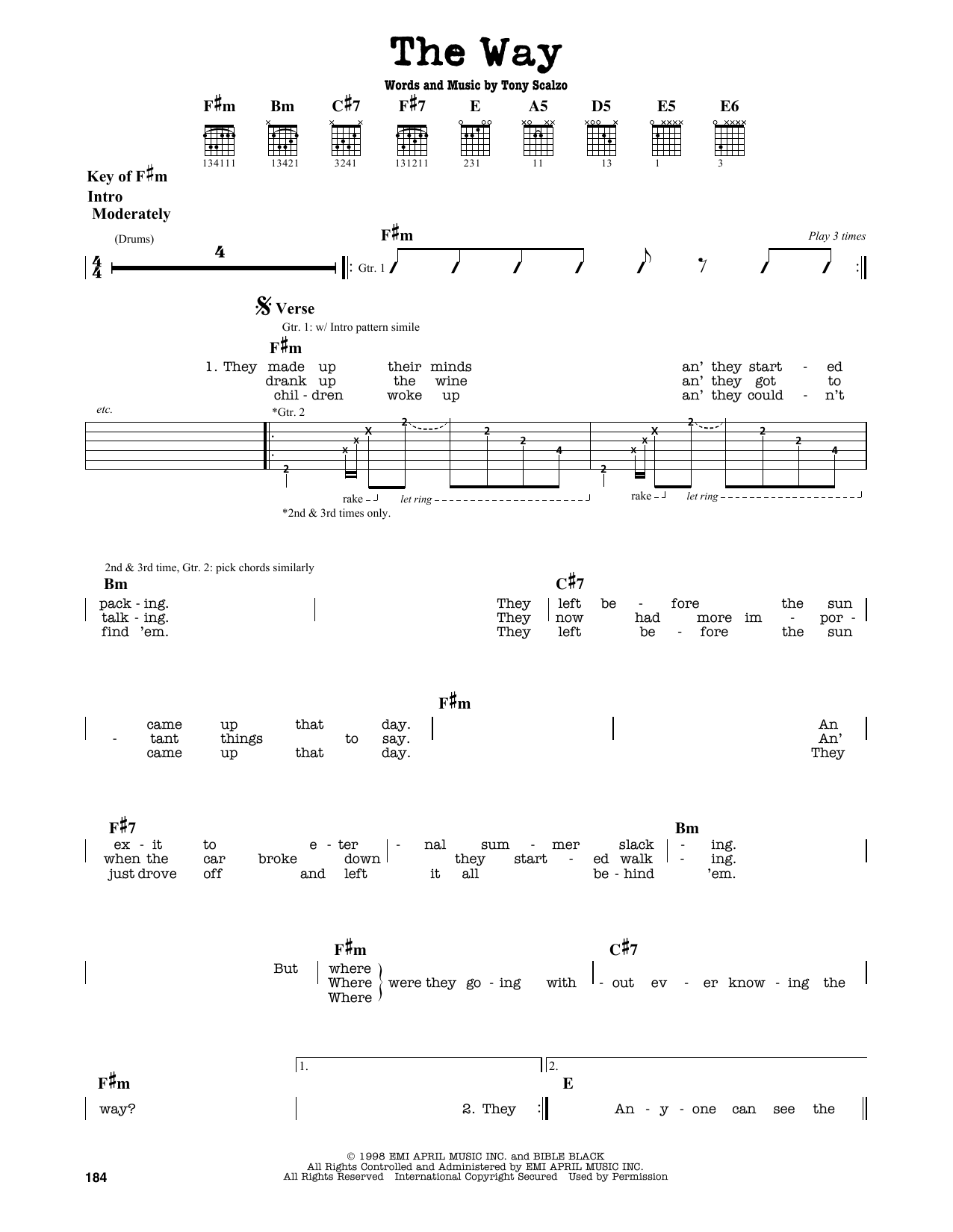 Fastball The Way sheet music notes and chords. Download Printable PDF.